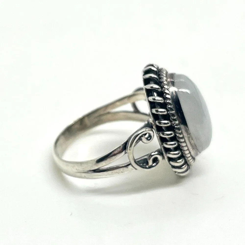 STERLING SILVER MOONSTONE Ring Oval Cabochon India  Signed Vintage Size 7.5